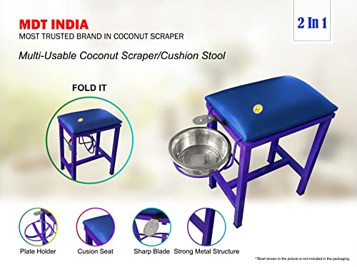 Image of Coconut Scraper Cum Stool 2 in 1 Foldable Blade and Plate Holder Chirava (Purple, Cushion Stool Iron)