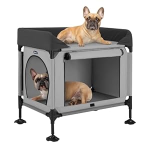 Veehoo Dog Bunk Bed, Dog Beds Attachment to Human Bed, Bedside Dogs Cot for Small, Medium Cats & Dogs, Pet Window Perch, Grey