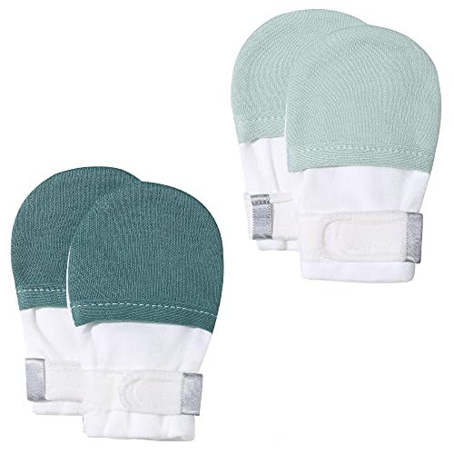 Image of HAPIU Baby No Scratch Mittens Stay On, 100% Cotton Breathable, Adjustable Infant Gloves for Boys Girls, Newborn - 12 M