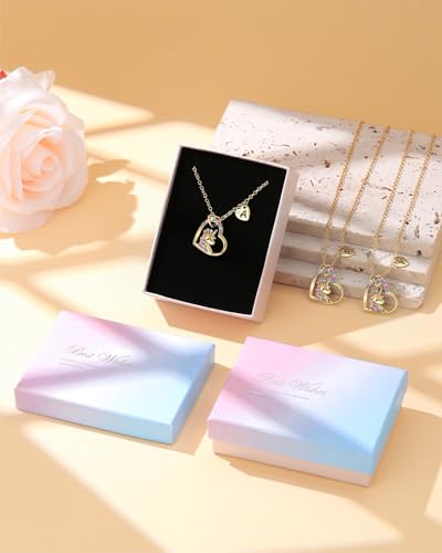 Unicorn Gifts for Girls, Colorful CZ Heart Unicorn Necklaces Initial Necklace Birthday Christmas Gift for Girls Teens3