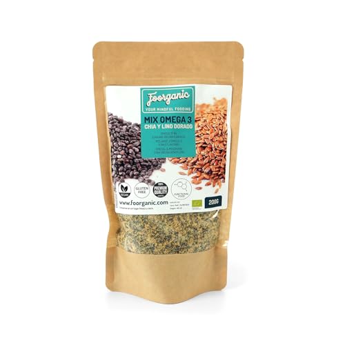 FOORGANIC Mix Omega 3 de Chía y Lino Dorado Ecológico Foorganic 200 g | Sin Aditivos | Producido en España | Vegano y Nutritivo