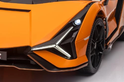 Kinderfahrzeug - Elektro Auto Lamborghini SIAN 2 Sitzer - lizenziert - 24V Akku, 4 Motoren- 2,4Ghz Fernsteuerung, MP3, Ledersitz+Eva -10kmh schnell (Orange)