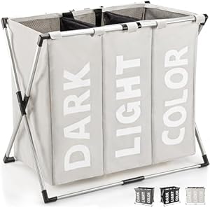 Virklyee Beige 3-Fach Faltbarer Wäschekorb