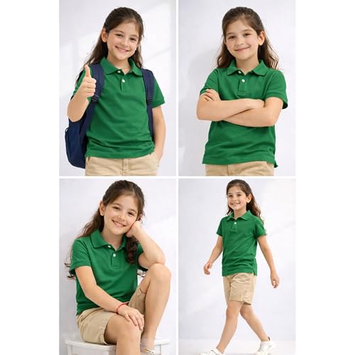 Image of Kids Girls Polo T-Shirt | Half Sleeves | 100% Organic Cotton Rich Bio-Wash Fabric | Ultra Soft & Breathable | Regular Fit | Plain Solid Color Casual Wear & School Uniform