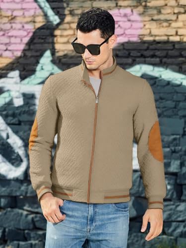 Men's Lightweight Jacket jacquard Full Zip Stand Collar Casual Stylish Bomber Jacket Varsity Coat4