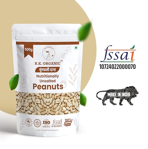 Image of R.K. ORGANIC Unsalted & Roasted Peanuts Desi Singdana 500g | Protein-Rich Snack | Healthy, Raw, and Crunchy Snack (Pack Of 1)