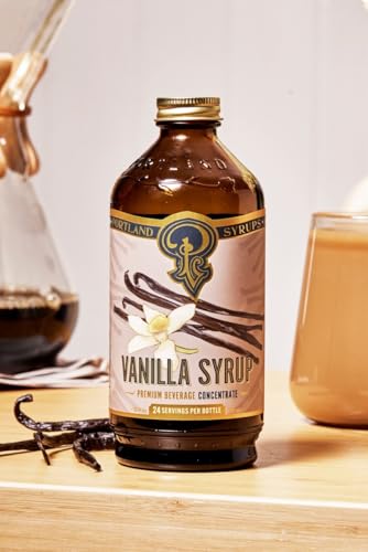 Image of Portland Syrups Vanilla Syrup - Flavoring for Coffee, Lattes, Cold Brew, Macchiatos, Cocktails, & Desserts - Ideal for Drinks & Adding a Vanilla Touch to Any Beverage - 12 oz, 24 servings (Pack of 1)