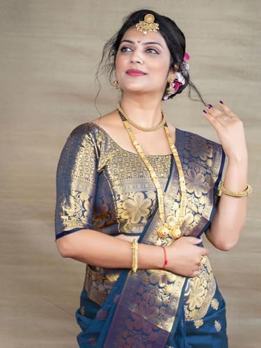 Image of Women's Kanjivaram Silk Saree with Blouse Piece, Banarasi Style,