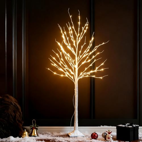 Wexo Palindrog Lighted Birch Tree, 6 FT Prelit White Artificial Christmas Trees with 144 Warm White...