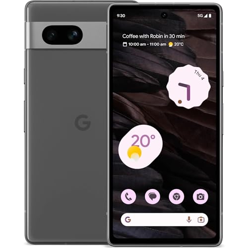 Google Pixel 7a – 5G-smartphone med vidvinkelobjektiv och laddare
