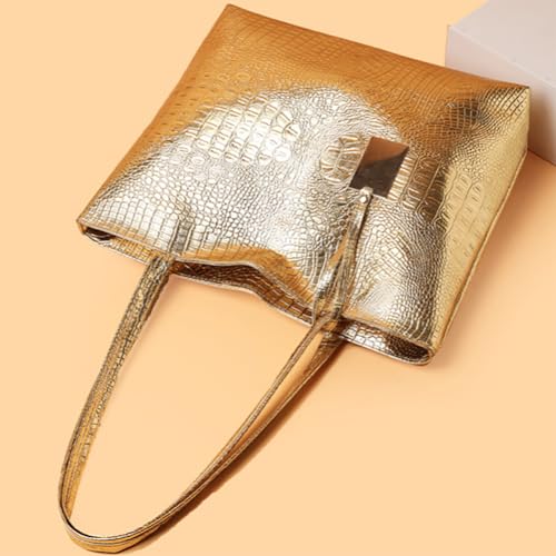 Bolso Tote Metálico Brillante para Mujer Negro miniatura 4