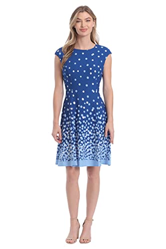 London Times Women's Petite Ombre Dots Fit And Flare Dress, Marine Blue/Bluebell #TOP27