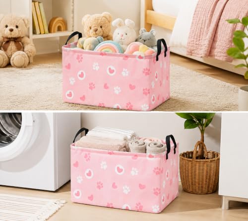 Image of Rectangular Heart Basket with Handles, Collapsible Storage Hamper Organizer Bin for Home and Kitchen Storage