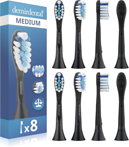 demirdental   Juego de 8 cepillos de repuesto para cepillos de dientes sónicos Philips Sonicare C3 Premium Plaque Defence Standard HX9044, color negro