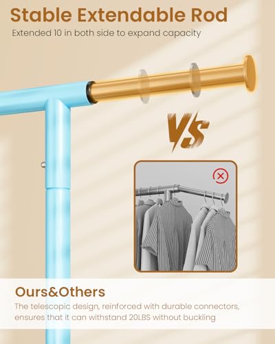 Image of Heavy Duty Clothing Rack, Metal Clothes Rack Load 450 LBS, Rolling Coat Racks for Hanging Clothes with Lockable Wheels, Wardrobe Closet Garment Racks for Bedroom, Sky Blue