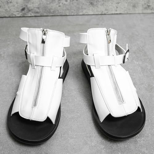 Men's Leather Sandals Black Gladiator Beach Sandal Ankle Strap Design with Buckle Front Zipper Outdoor Arch Support Non-slip Sandals4