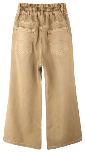 KIDSCOOL SPACE Girls Wide-Leg Colored Denim Jeans, 5-14T Loose Elastic Waist with String Ripped Flared Pants2