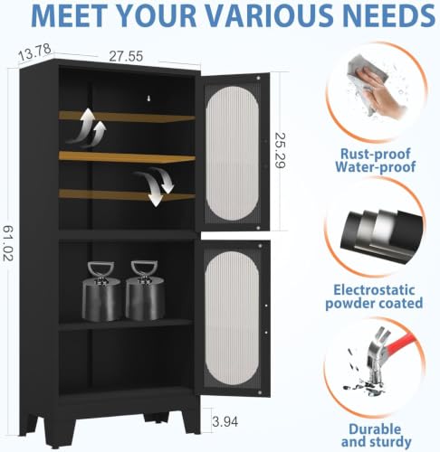 Image of GAIOUS Black Kitchen Pantry Cabinet, Pantry Storage Cabinet with Acrylic Glass Doors and Adjustable Shelves, Tall Versatile Storage for Kitchen, Dining Room, Home Office and Bedroom