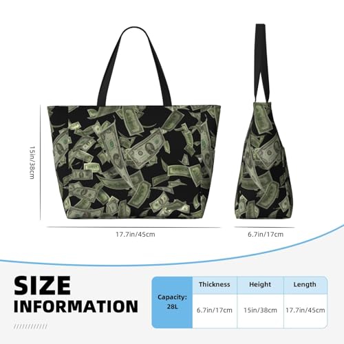 Dollar Sign Money Print Roomy Beach Tote Bag For Women, Large Travel Bag For Weekend Travel,Pool4