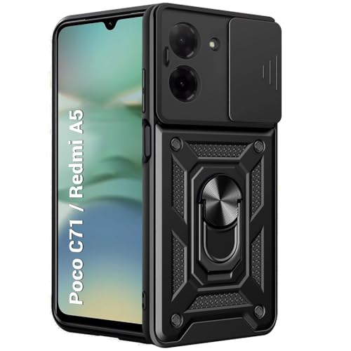 Image of TheGiftKart Tough Armor Bumper Back Cover Case for Poco C71 / Redmi A5 | Sliding Camera Cover, KickStand & Ring Holder | 360 Degree Protection Back Cover Case for Poco C71 / Redmi A5 (PC & TPU, Black)