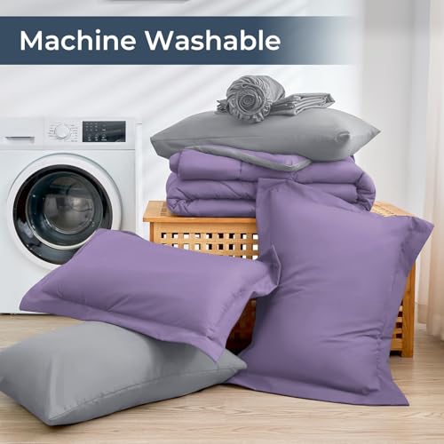 HEVUMYI King Comforter Set - 7-Piece All Season Bed in a Bag King, Ultra Soft Bedding Set with Comforter, Flat Sheet, Fitted Sheet, Pillowcases, Pillow Shams, Purple & Light Grey