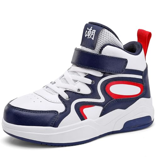 HSNA Zapatillas Deportivas para Niños Zapatillas de Baloncesto(Azul Oscuro/Rojo 39 EU)