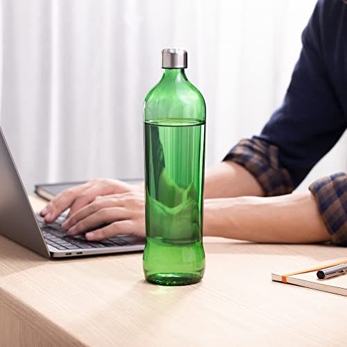 Image of SAND DUNE Green Glass Water Bottle Set of 1, 750 ml with Leak-Proof Airtight Stainless-Steel Lid for Water, Smoothie, Juices - Reusable Travel Glass Drinking Fridge Bottle