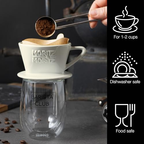 Moritz & Moritz Coffee Dripper Ceramic Size 1 – Perfect Pour Over Coffee – Classic White Porcelain Filter Cone for Rich Aroma