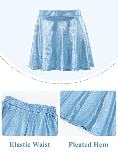 Image of Happy Cherry Kid Girl Shiny Skirt and Top Set 2 Piece Texture Ribbed Metallic Disco Rave Cheer Outfit 4-12T