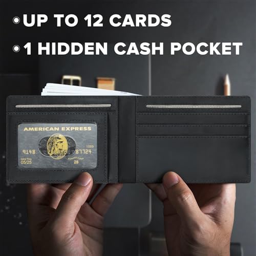 Image of furid Airtag Wallet Men Slim Minimalist: Air Tag Wallet with Airtag Holder, RFID Blocking, Bifold, Front Pocket, Card Wallet, Carbon Fiber Wallet, Genuine Leather black t7, Airtag Wallet, Minimalist