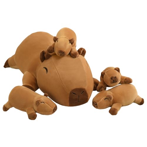 Image of TOYSYM Capybara Plush Cute Capybara Stuffed Animal Pillow with 4 Baby Plushies in Her Tummy, Soft Cotton Stuffed Animals Toy Gifts for Kids