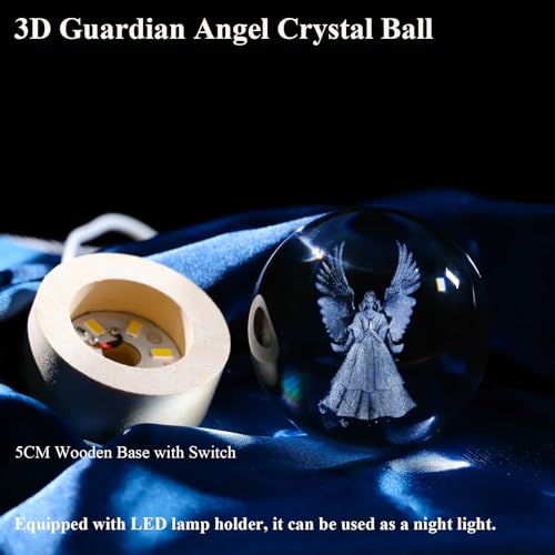 Estatua Ángel Guardián de Cristal con Base de Madera 60mm miniatura 6
