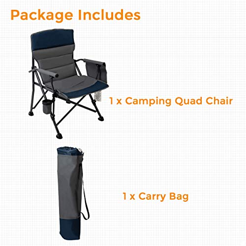 Pacific Pass Camping Chair Heavy Duty Padded Chair, 400lbs Capacity, Folding Sports High Back Chair with Storage Bag & Cup Holder for Camping, Fishing, Hiking, Outdoor, Carry Bag Included