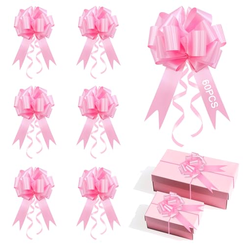 60 Pièces Decoration Voiture RISVOWO Mini Nœuds Décoratifs, 3cmx120cm Nœuds à Tirer en Ruban pour Mariage Rose, Emballage Cadeau, Decoration Chaise et Bouquet