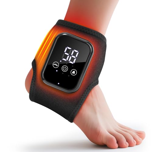 Cordless Ankle Massager Ankle Heating Pad for Achilles Tendonitis Pain Relief Heated Foot Wrap Brace with 3 Heat Levels and 3 Vibration Modes Auto Shut-Off