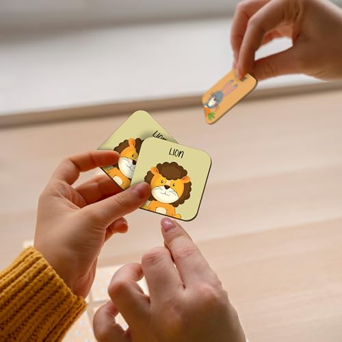 Image of Lefan Wooden Animal Memory Game for Kids Matching Block Game with Cute Animal Faces Early Learning Brain Development Toy for Toddlers & Preschoolers Educational Montessori Game Ages 3+