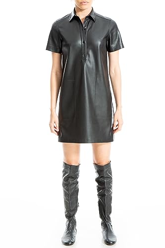 Max Studio Women's Faux Leatherette Sleeve Short Dress, Black at Amazon  Women's Clothing store