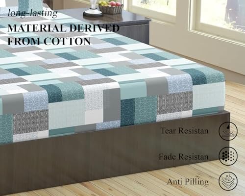 Image of Trance Home Linen 100% Cotton 144TC Elastic Fitted Bedsheet | Printed Single Size Bed Elasticated Fitted Bedspread with 1 Pillow Cover (72x30 inch, Abstract Green)