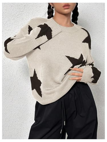 SOLY HUX Women's Y2k Graphic Baggy Sweater Star Print Long Sleeve Crewneck Knitted Pullover Tops4