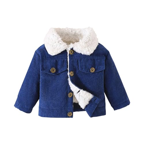 Kids Boys Girls Corduroy Fleece Jacket Long Sleeve Lapel Button Thick Fluff Coat Winter Solid Warm Outwear