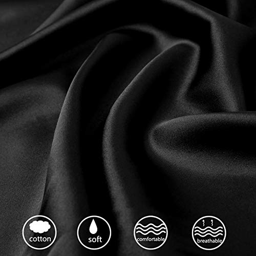 Aivtalk Satin Long Nightgowns For Women Long Sleeve Silk Robe Spaghetti Strap Sexy Chemise Deep V Full Slip Smooth Soft Nighties Sleeveless Nightgown Two Piece Sleepwear Set Black #TOP5