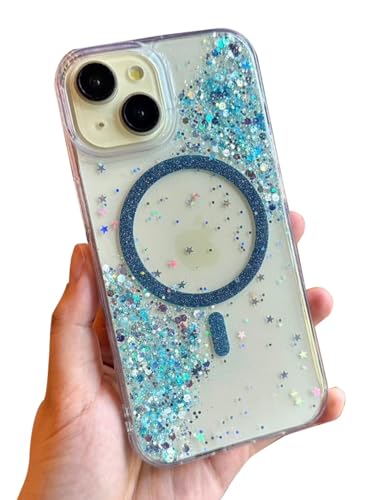 Image of mobistyle Glitter Cover Case for iPhone 14 Plus | 6.7-Inch Compatible with Mag-Safe, Shiny Cute Bling Sparkle for Women and Girls Phone Cover iPhone 14 Plus (Blue)