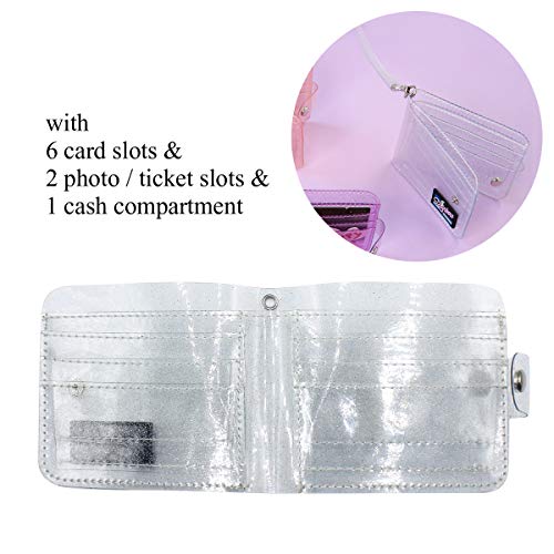 Women Girls Jelly Bifold Wallet Purse Coin Pouch Clear ID Card Holder Case with Detachable Neck Lanyard Strap for Photocards4