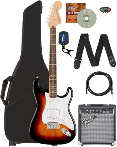 Fender Squier Affinity Stratocaster - 3-Color Sunburst Bundle with Frontman 10G Amplifier, Gig Bag, Tuner, Instrument Cable, Strap, Picks, and Austin Bazaar Instructional DVD