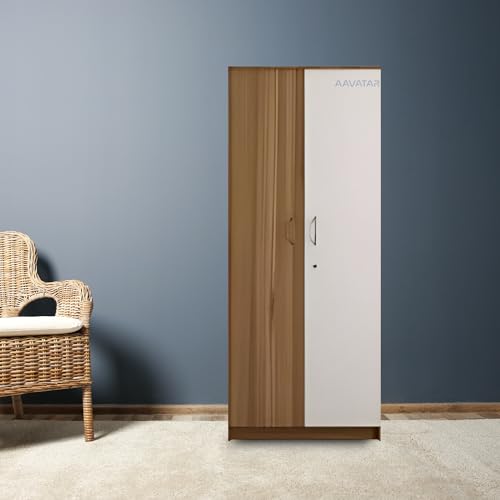 Image of AAVATAR 2 Door Wood Wardrobe with Shelves and Hanging Space for Bedroom, Engineered Wood Cabinet for Clothes, White, 75 x 30 x 19 Inch