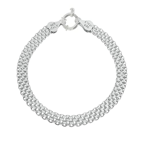 Savlano 925 Sterling Silver Italian 10mm & 15mm Bismark Diamond Cut Mesh Link 7.5 Inches Chain Bracelet With Gift Box For Women - Made in Italy