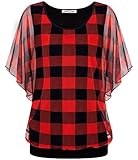 SeSe Code Batwing Tops Red Plaid Shirts for Women Chiffon Blouses for Women Fall Fashion for Women 2022 Formal Tops Business Casual L