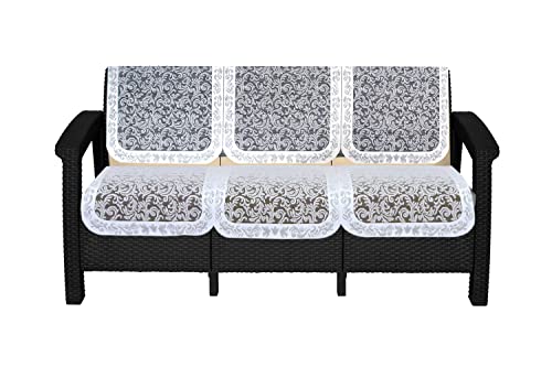 Image of The Furnishing Tree Cotton Floral Knitted Pattern 6 Pieces 3 Seater Sofa Cover Set White