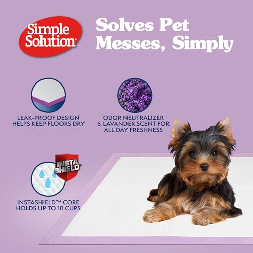 Image of Simple Solution All Day Pee Pads for Dogs, Puppy Potty Training, Leak Proof Dog Pads, Pet Pee Pad, Disposable Puppy Pad, Lavender Scent, LARGE 23 inchx24 inch, 100 Count