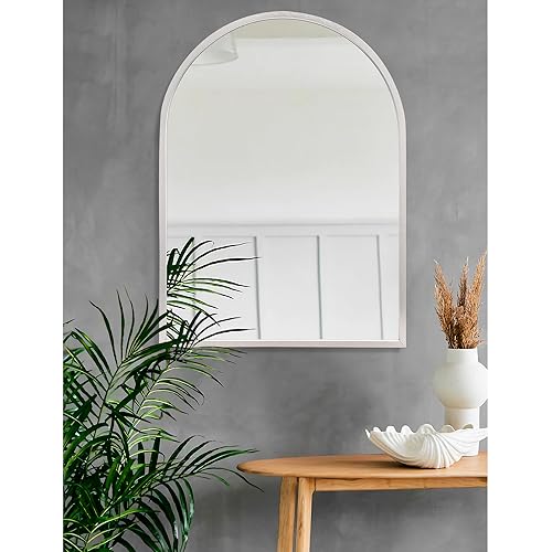 Image of Arched Bathroom Mirror, 28 inchx20 inch Arch Metal Framed Mirror for Wall, Decor Vanity Mirror for Living Room Bedroom Entryway Silver